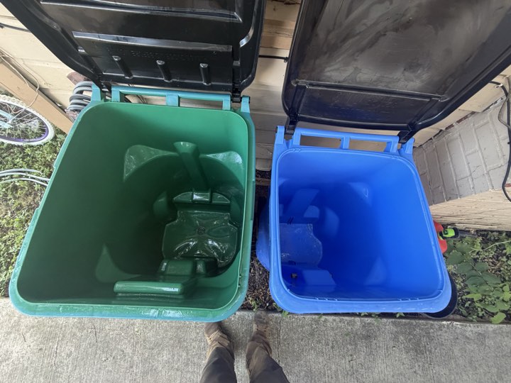 Multiple trash bins from overhead after cleaning
