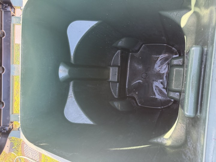 Green trash bin interior after cleaning
